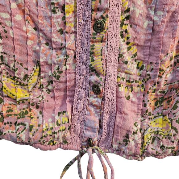 Nine West Vintage American Jeans Top Pink Floral Boho Western Fairy Large - Picture 5 of 7